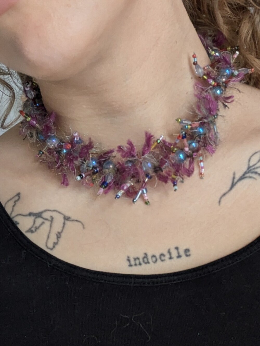 Handcrafted Pink Beaded Fiber Choker Necklace